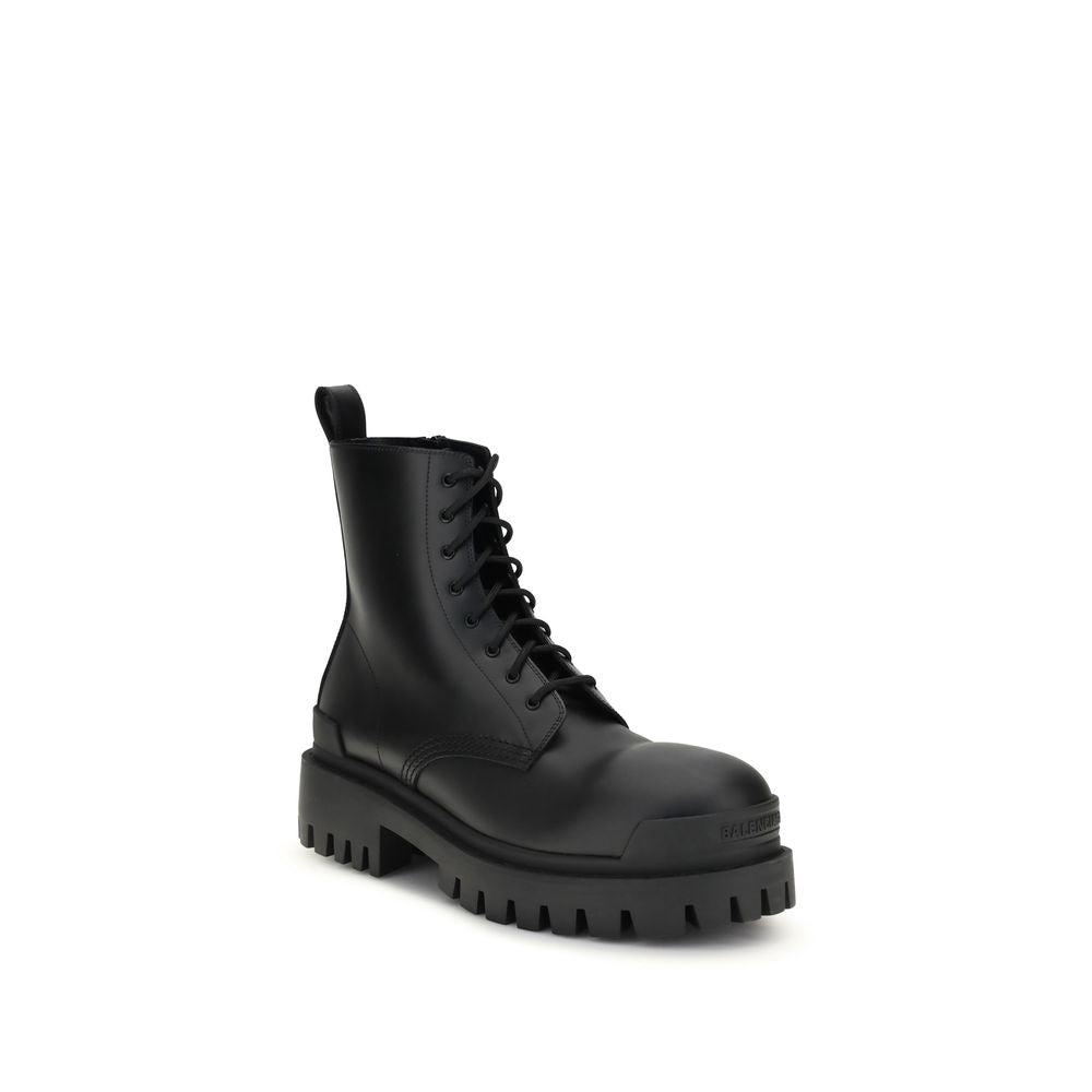 Balenciaga Strike Men's Black Leather Ankle Boots with Tread Sole