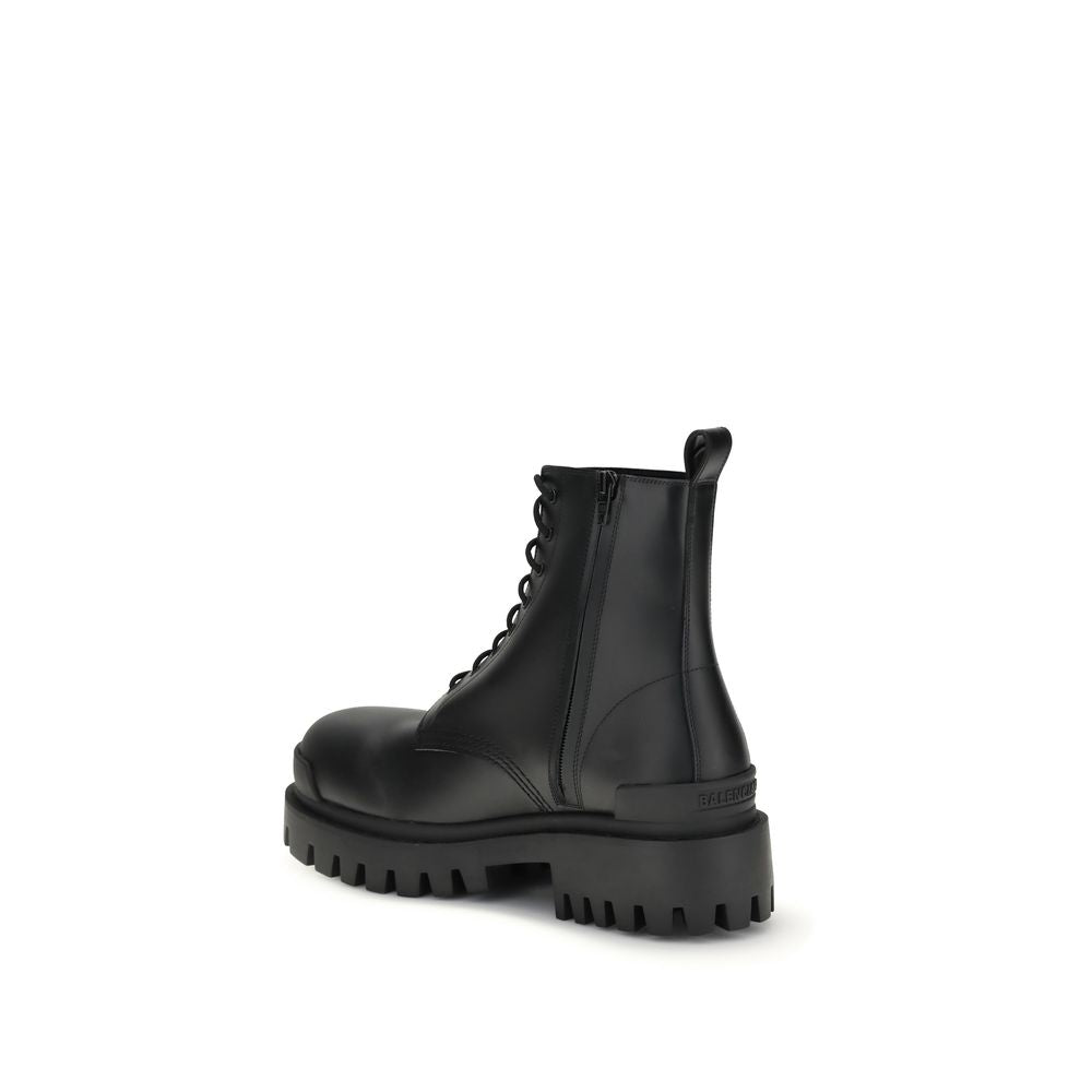 Balenciaga Strike Men's Black Leather Ankle Boots with Tread Sole