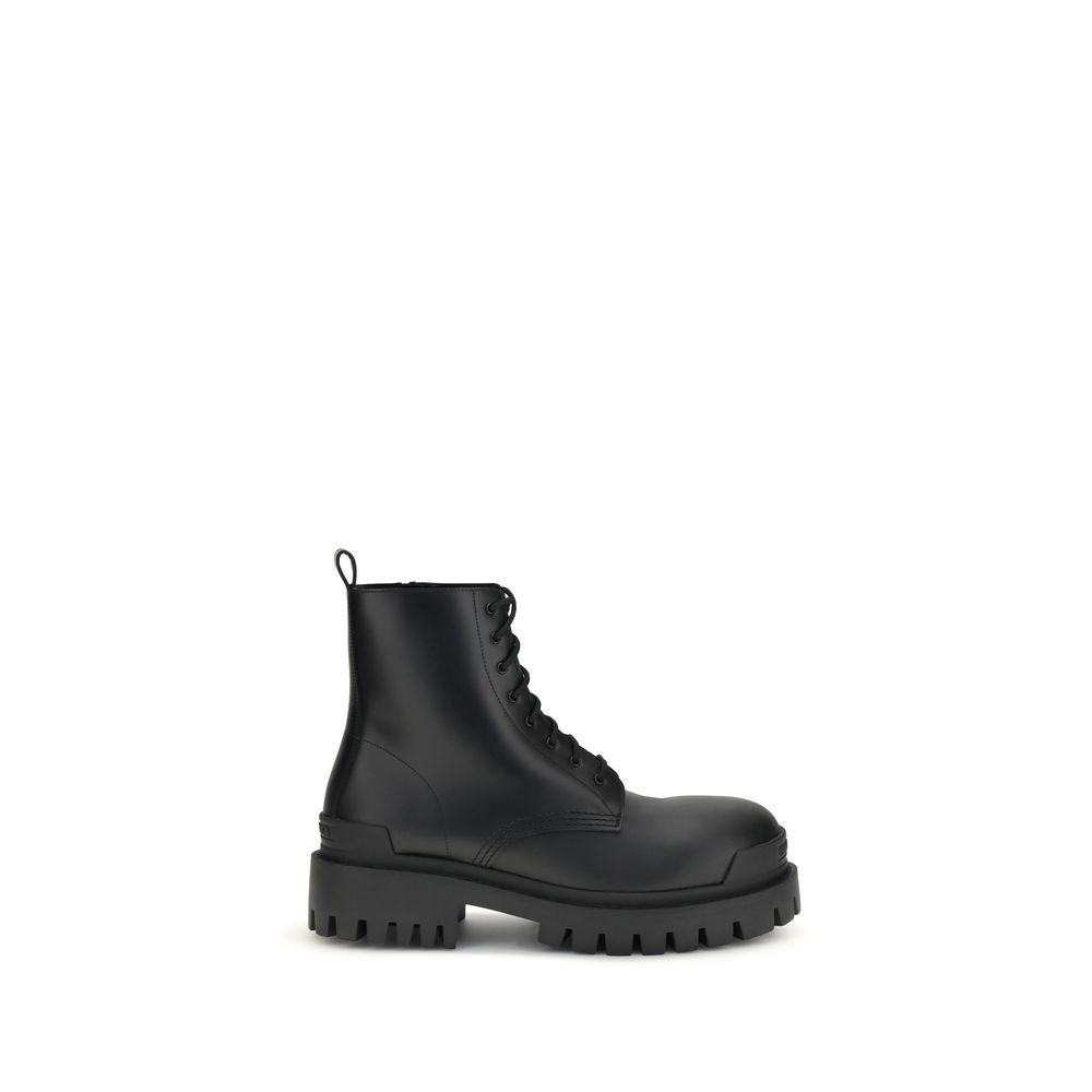 Balenciaga Strike Men's Black Leather Ankle Boots with Tread Sole