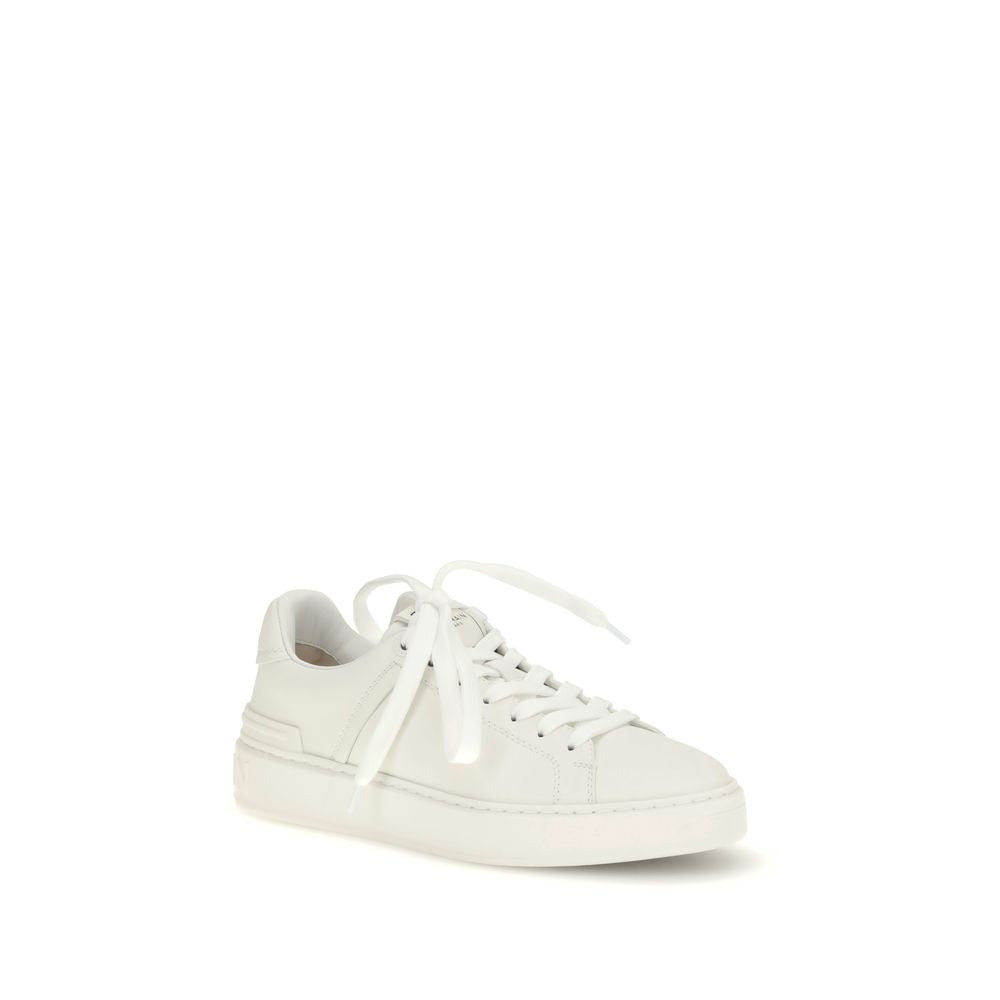 Balmain B-Court Low da Donna in Pelle di Vitello Bianca, Logo PB