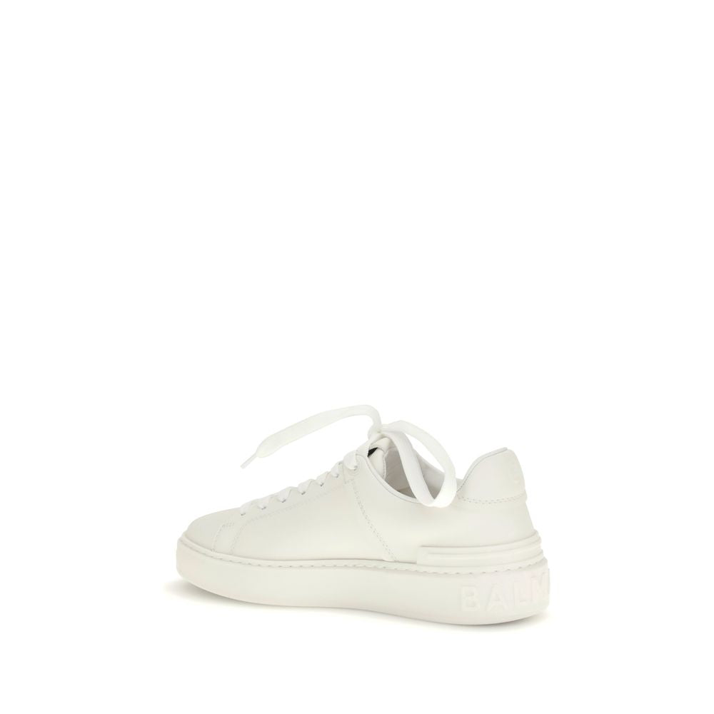 Balmain B-Court Low da Donna in Pelle di Vitello Bianca, Logo PB