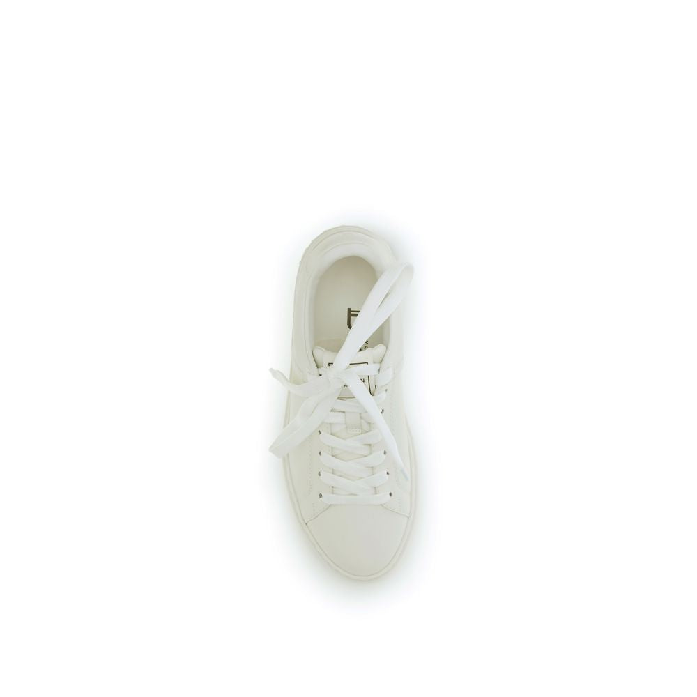 Balmain B-Court Low da Donna in Pelle di Vitello Bianca, Logo PB