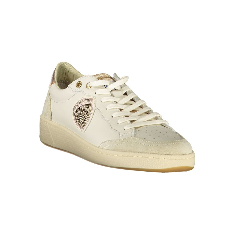 Blauer Sneakers Donna in Pelle Bianca, Accenti Bronzo a Contrasto