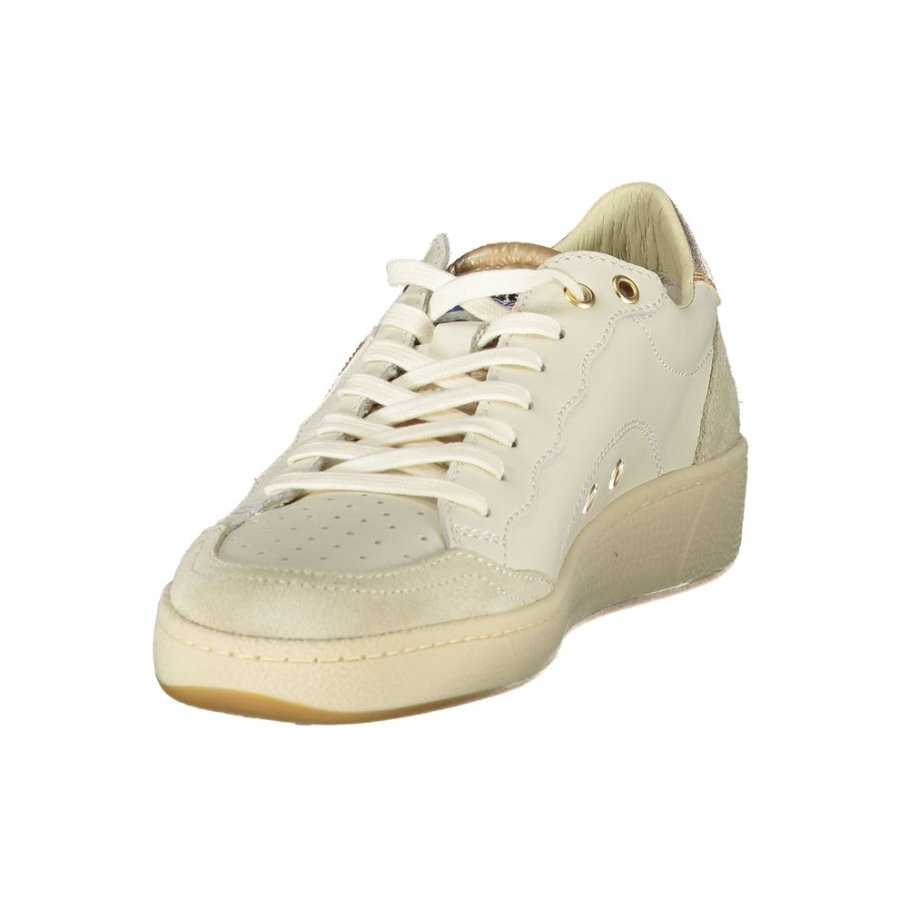 Blauer Sneakers Donna in Pelle Bianca, Accenti Bronzo a Contrasto