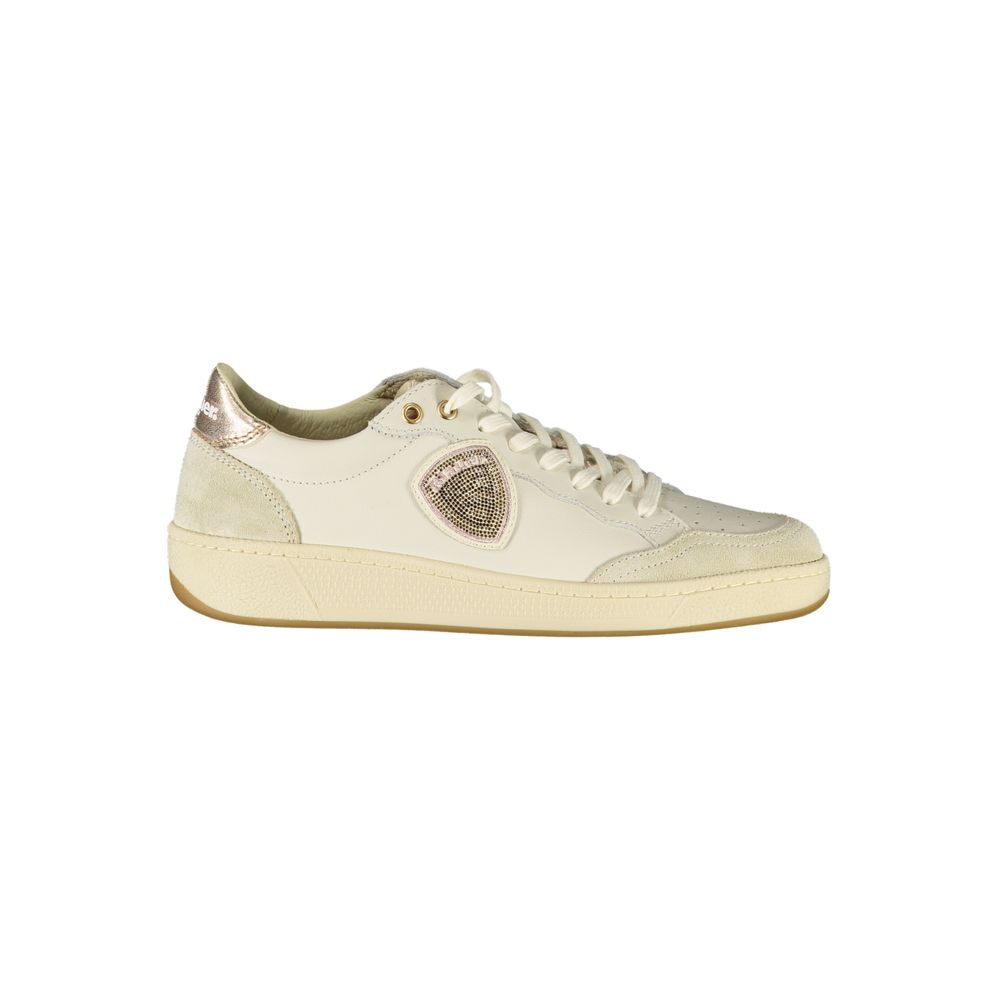 Blauer Sneakers Donna in Pelle Bianca, Accenti Bronzo a Contrasto