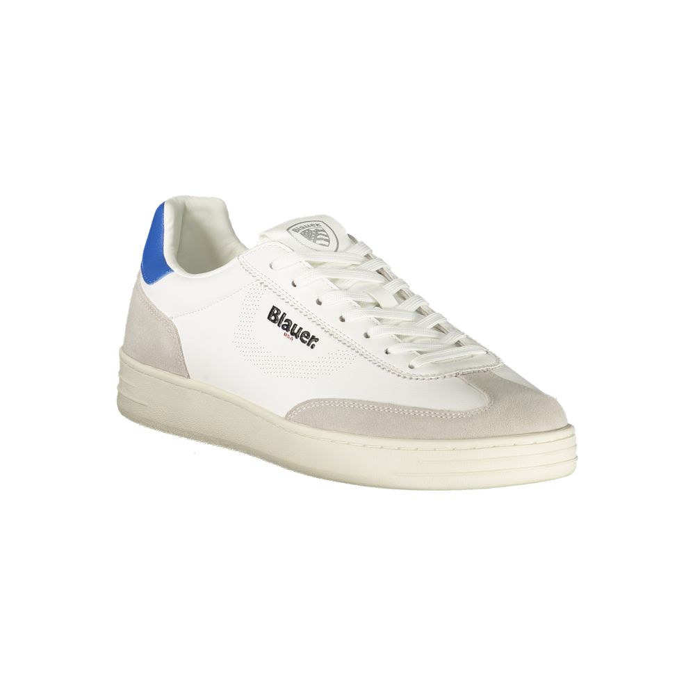 Blauer Sneakers Sportive Uomo Bianche, Dettagli Blu Royal a Contrasto e Soletta Removibile