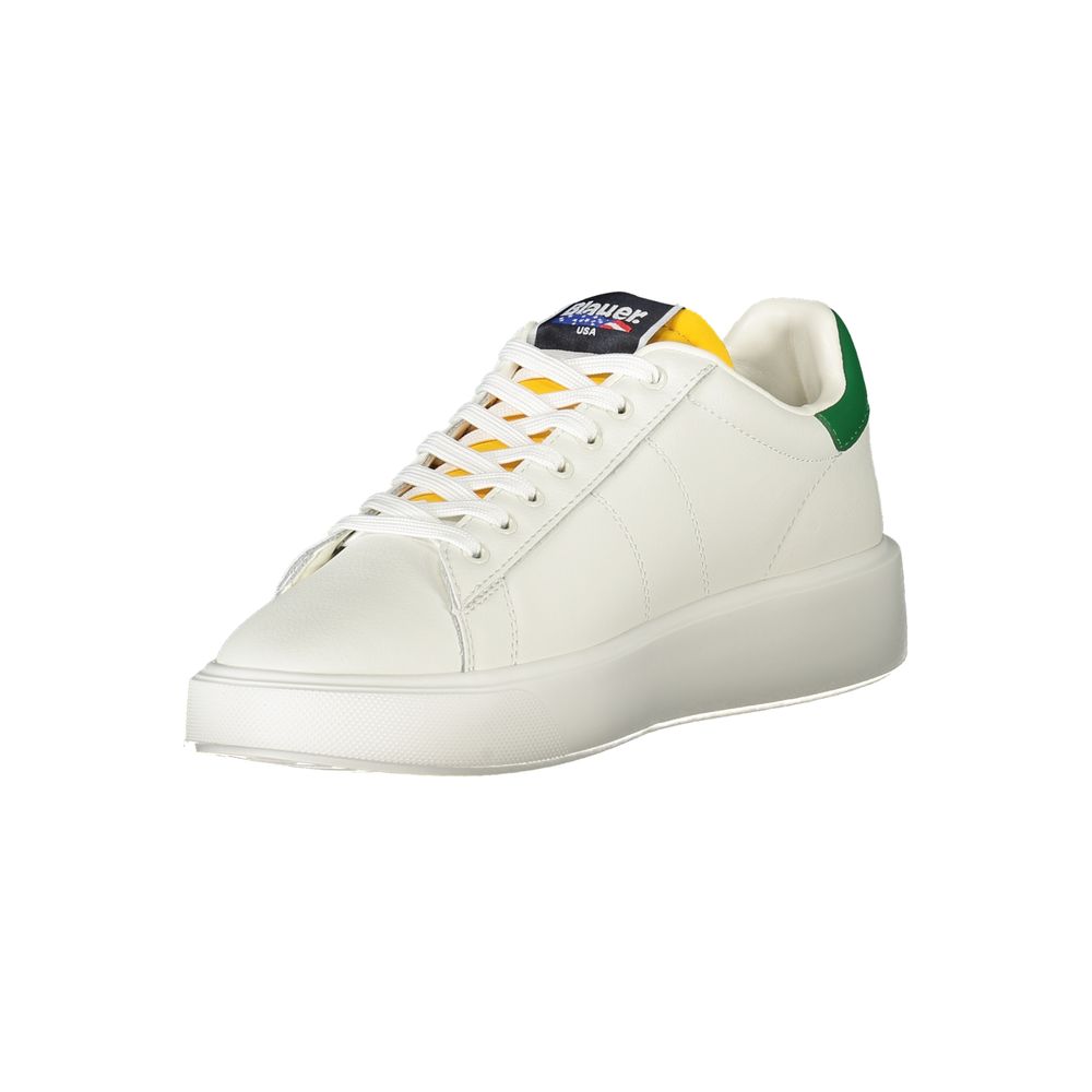 Blauer Sneakers Sportive Uomo Bianche, Dettagli Verdi a Contrasto e Print