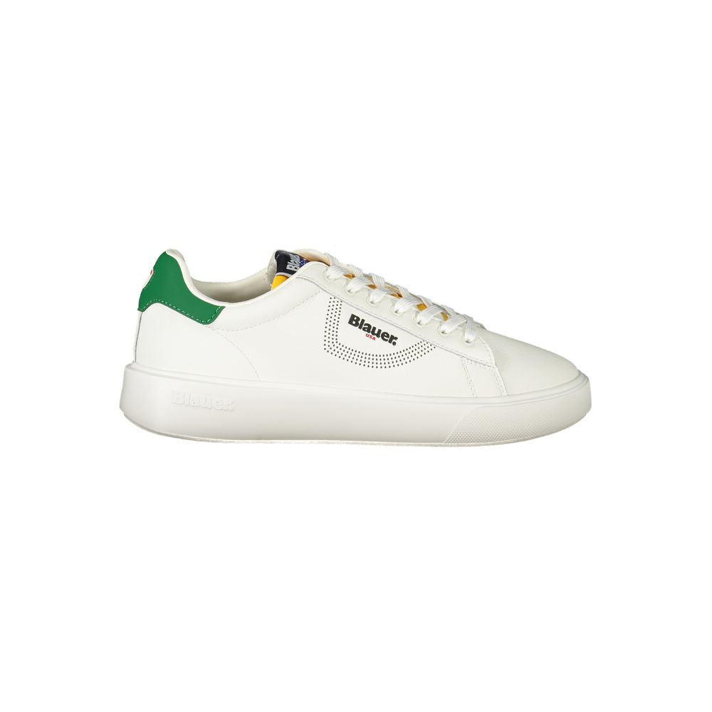Blauer Sneakers Sportive Uomo Bianche, Dettagli Verdi a Contrasto e Print