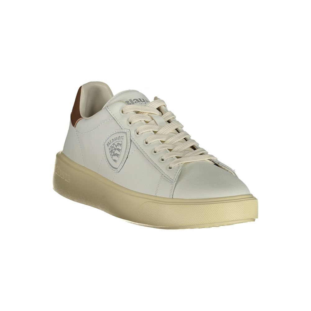 Blauer Sneakers Sportive Uomo Bianche in Pelle, Dettagli Marroni a Contrasto