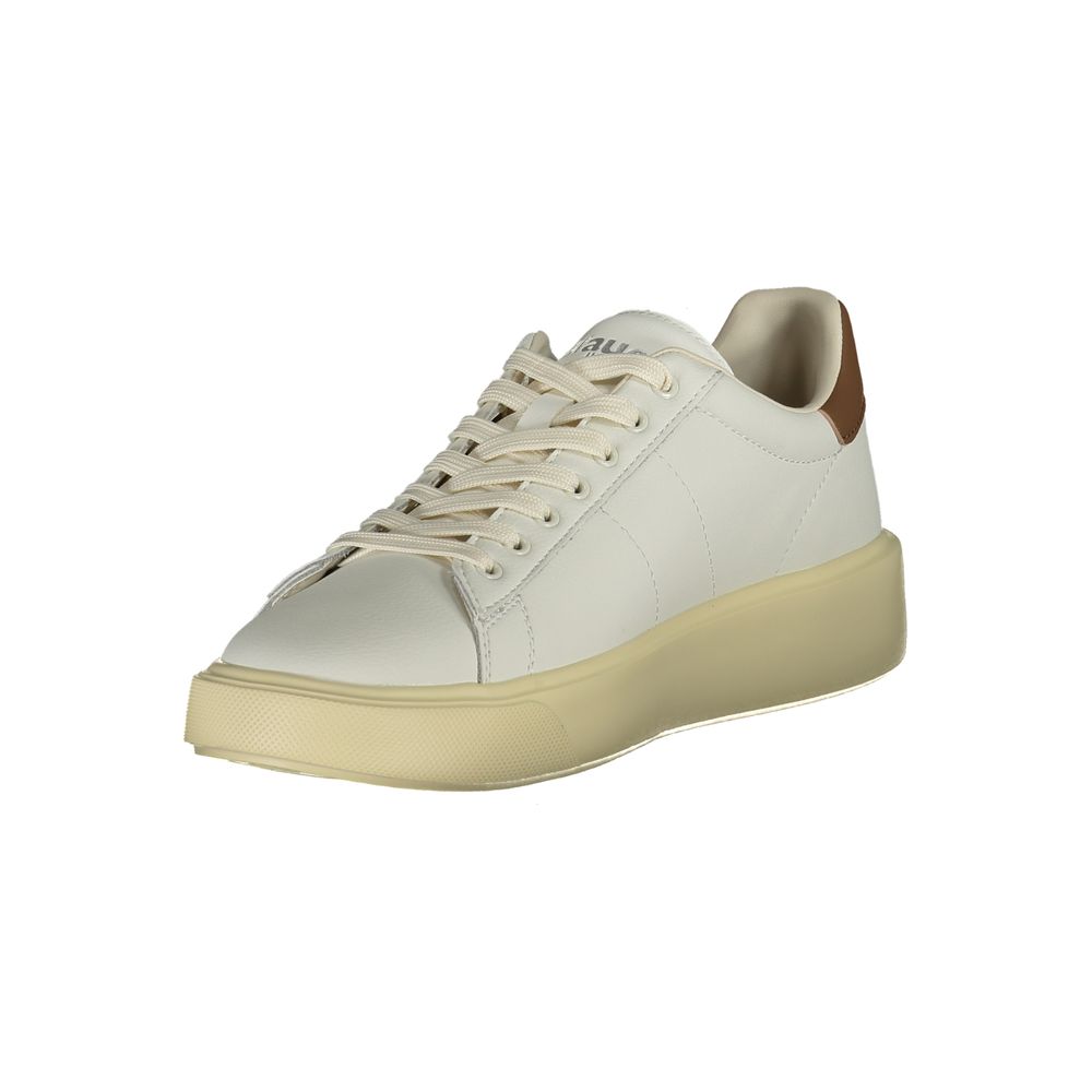Blauer Sneakers Sportive Uomo Bianche in Pelle, Dettagli Marroni a Contrasto