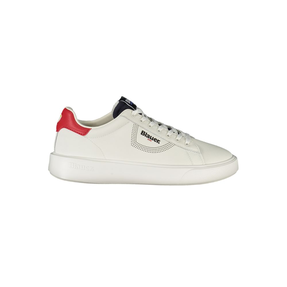 Blauer Sneakers Sportive Uomo Bianche in Pelle, Dettagli a Contrasto e Print