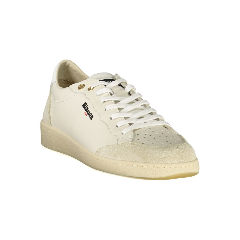 Blauer Sneakers Sportive Uomo Bianche in Pelle, Dettagli a Contrasto e Soletta Removibile
