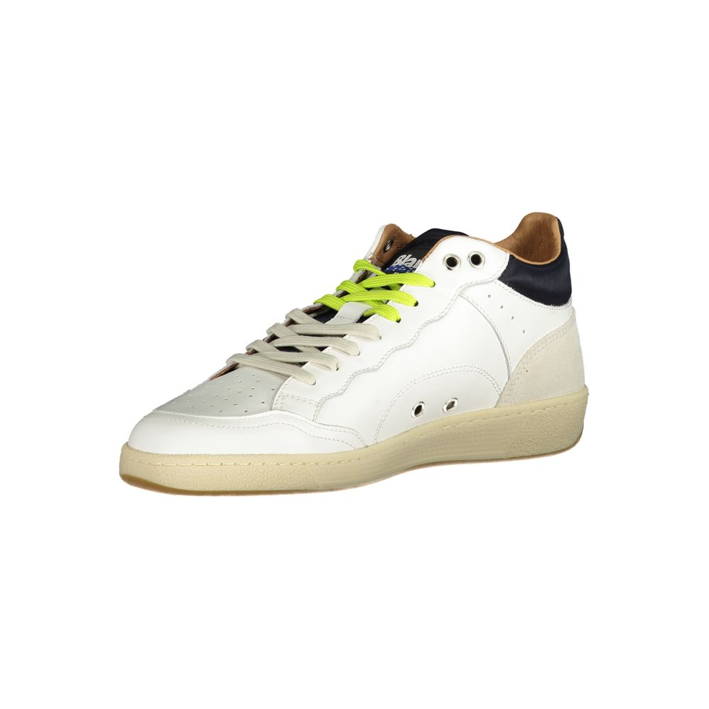 Blauer Sneakers Sportive Uomo Bianche in Pelle, Dettagli a Contrasto e Soletta Removibile