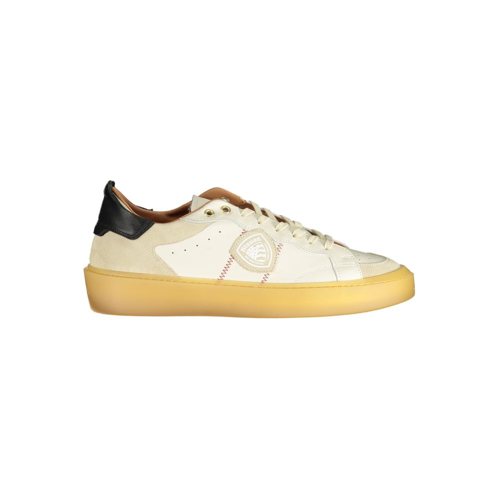 Blauer Sneakers Sportive Uomo Bianche in Pelle, Dettagli a Contrasto e Soletta Removibile