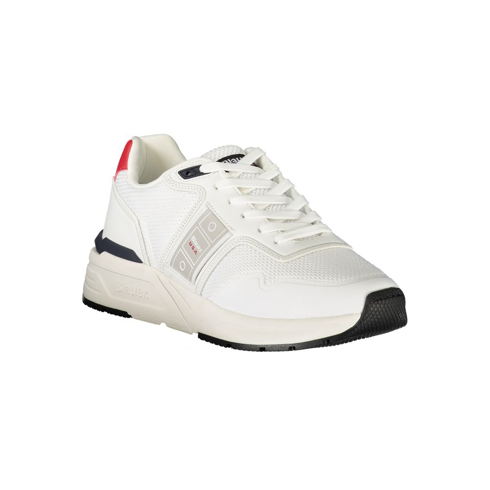 Blauer Sneakers Sportive Uomo Bianche in Poliestere, Dettagli a Contrasto e Logo
