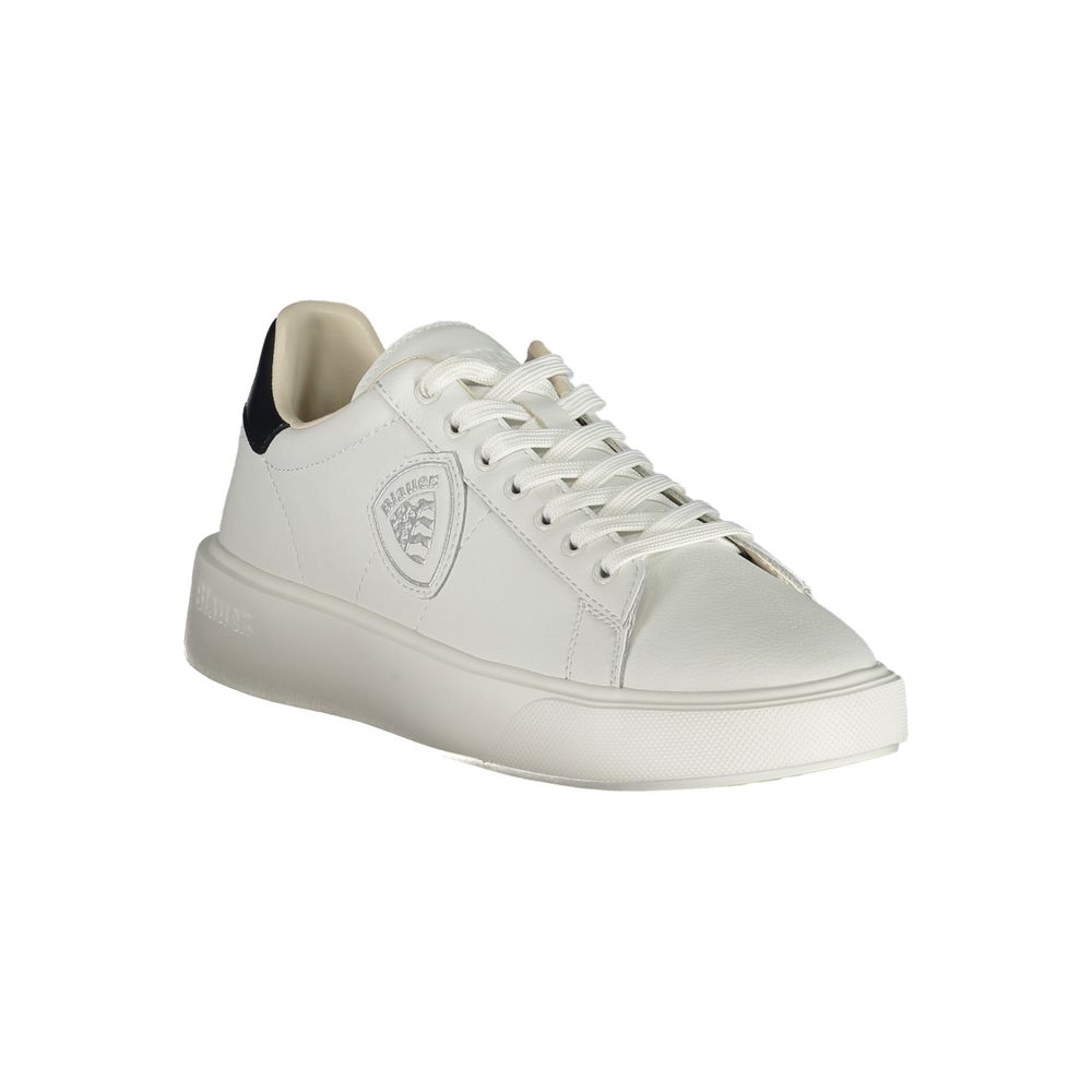Blauer Sneakers Sportive Uomo Bianche in Polietilene, Dettagli Blu a Contrasto
