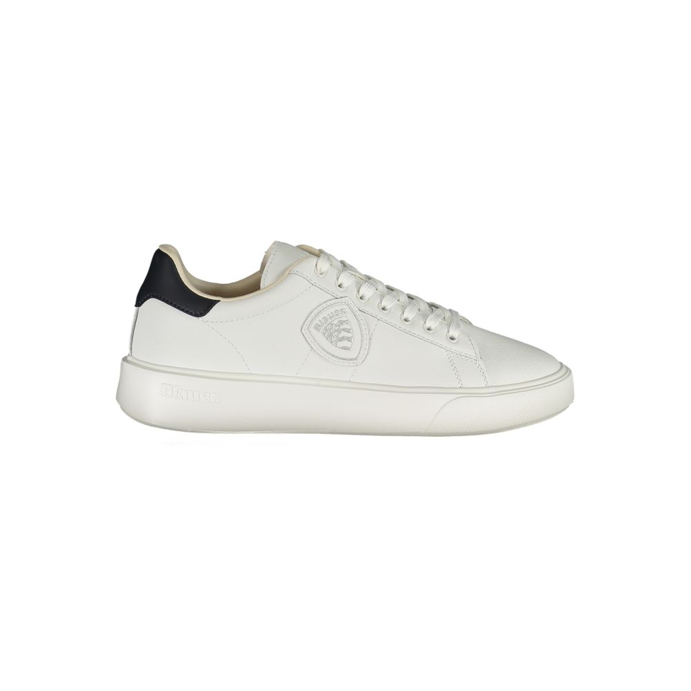 Blauer Sneakers Sportive Uomo Bianche in Polietilene, Dettagli Blu a Contrasto