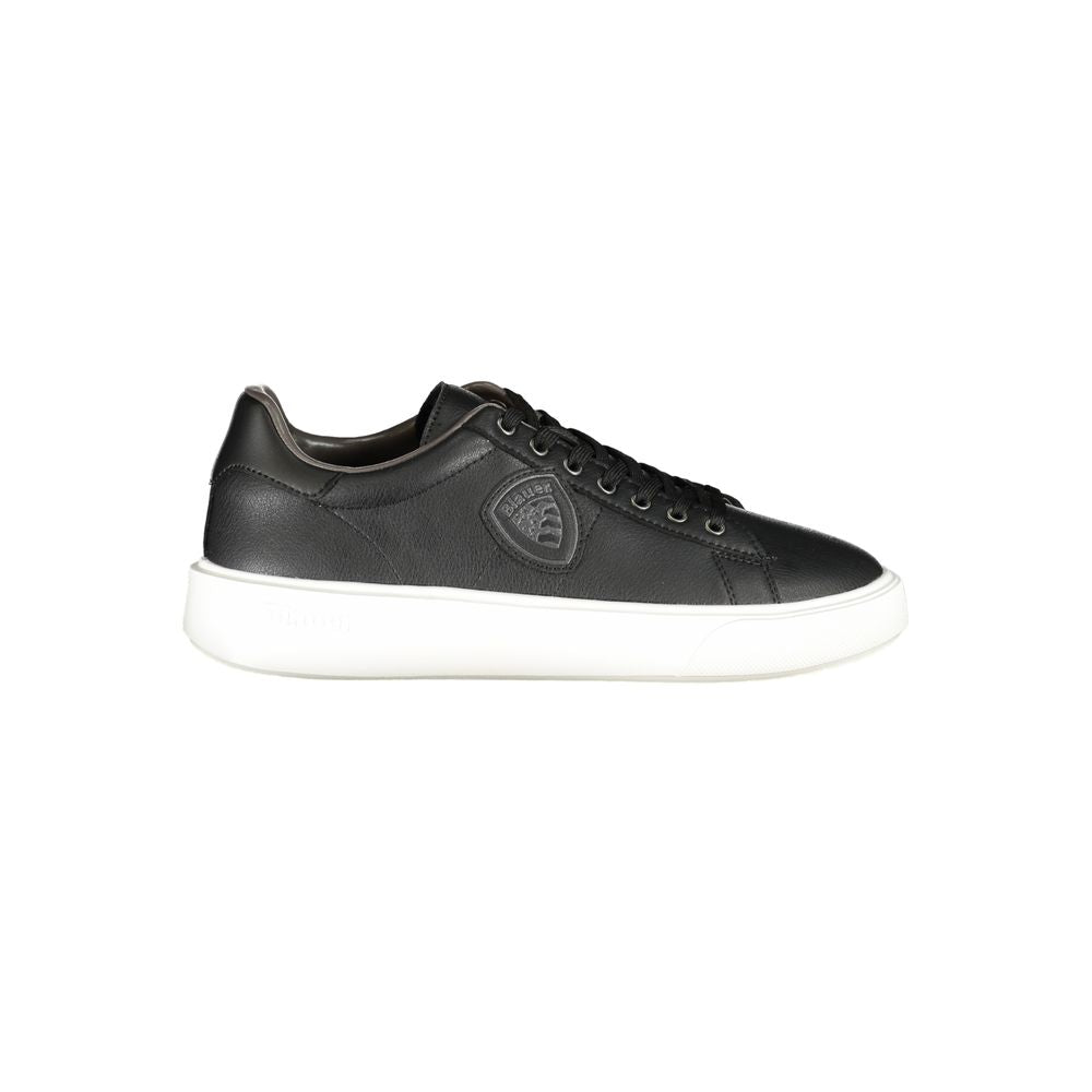 Blauer Sneakers Sportive Uomo Nere in Pelle, Dettagli a Contrasto e Print