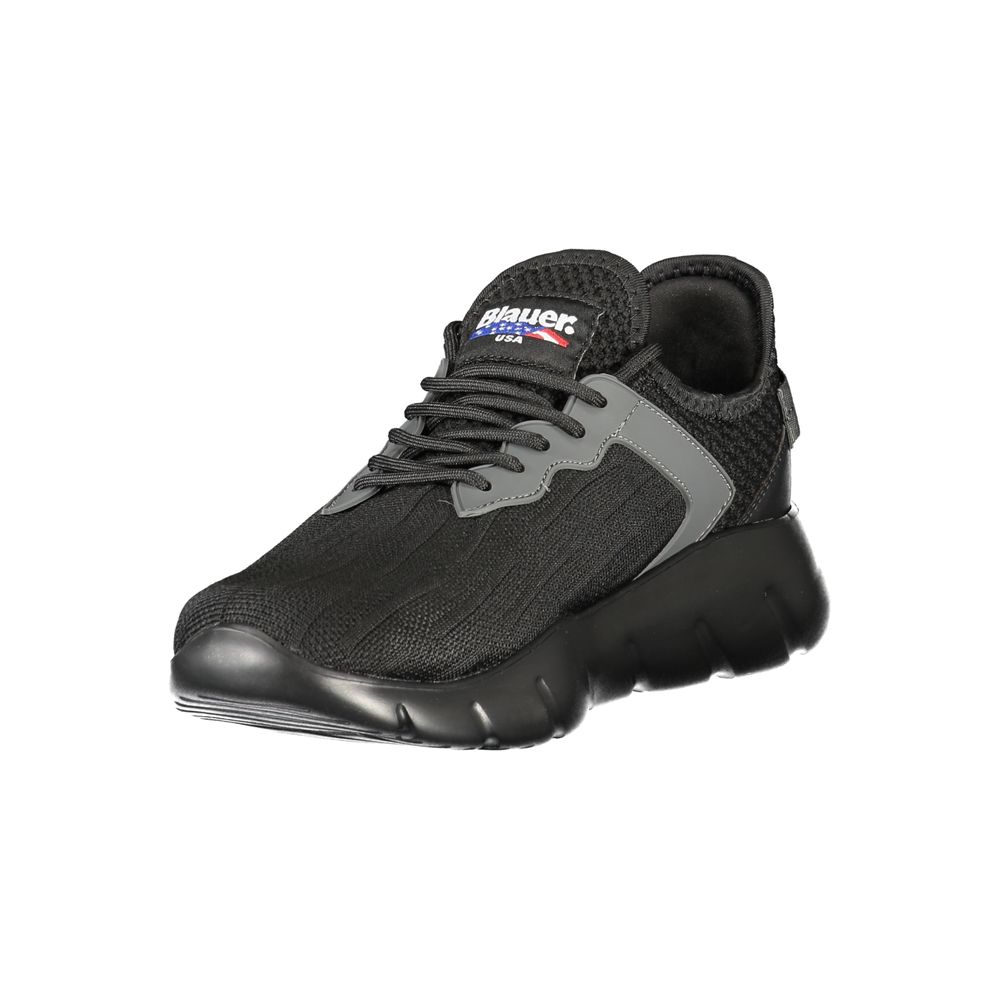 Blauer Sneakers Sportive Uomo Nere in Poliestere, Dettagli a Contrasto e Print