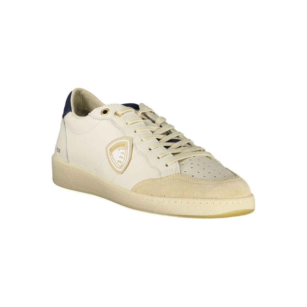 Blauer Sneakers Sportive Uomo in Poliuretano Bianco, Dettagli a Contrasto Beige