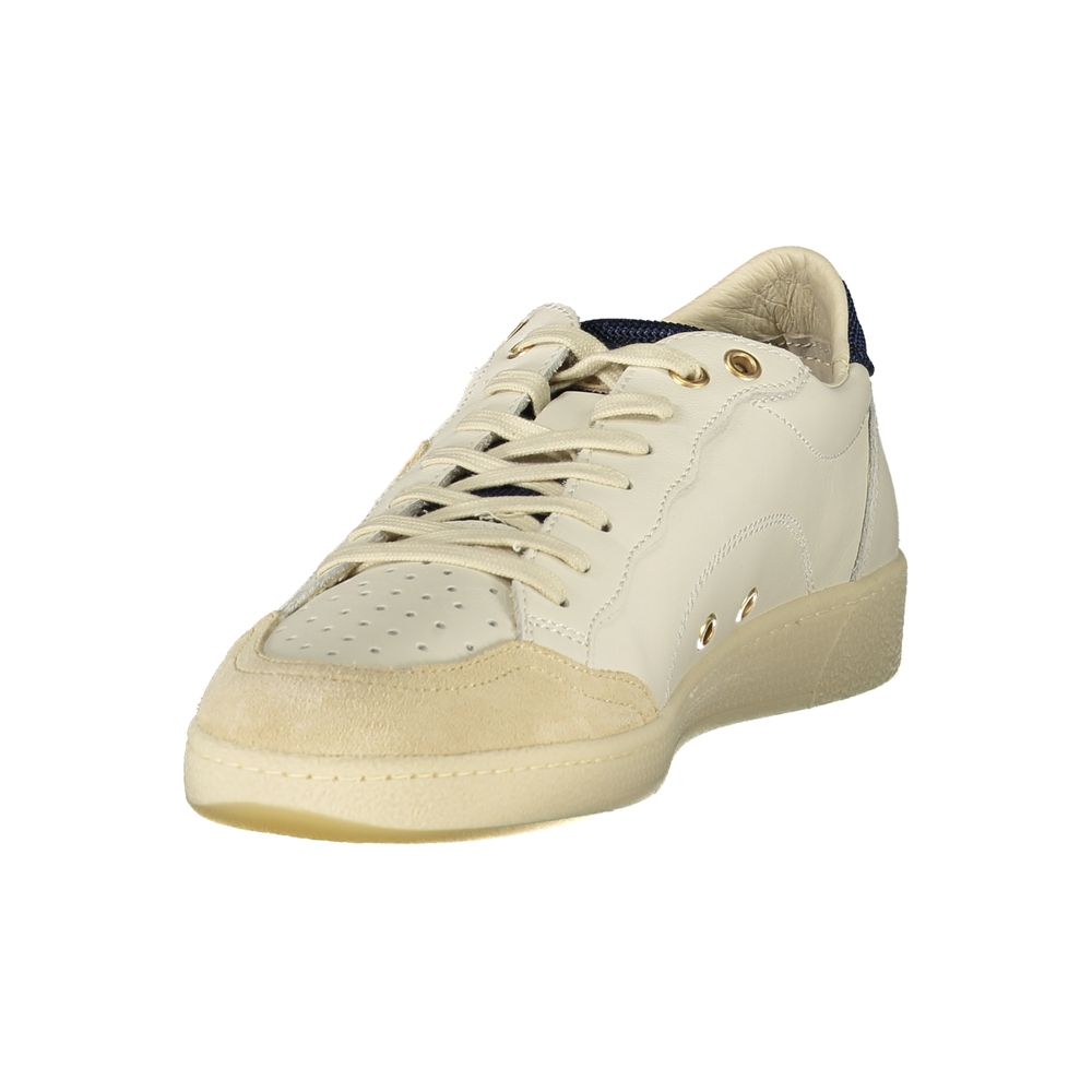 Blauer Sneakers Sportive Uomo in Poliuretano Bianco, Dettagli a Contrasto Beige