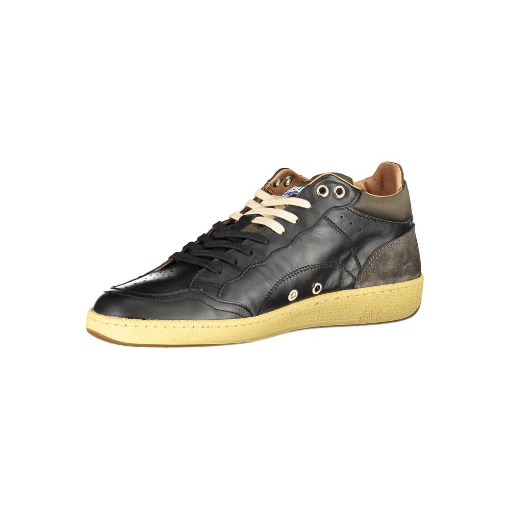Blauer Sneakers Uomo Nere in Pelle, Dettagli a Contrasto Lace-Up
