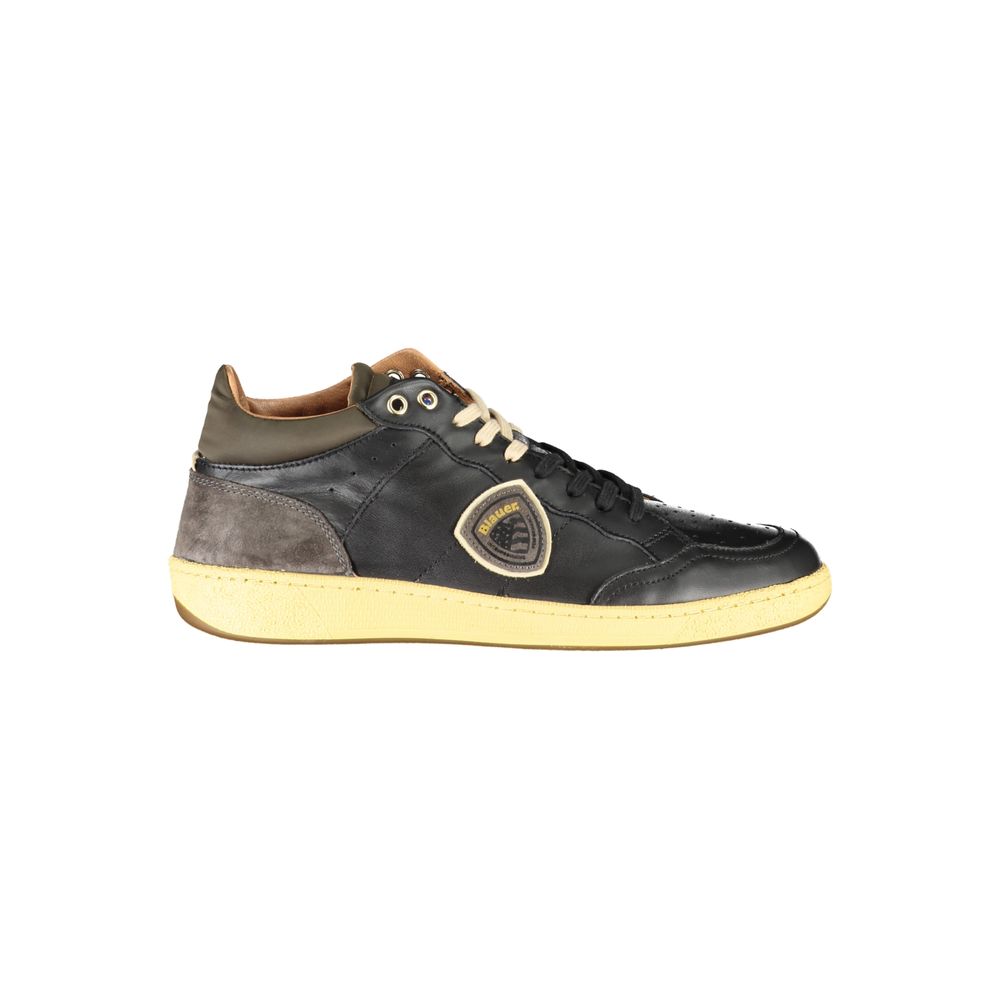 Blauer Sneakers Uomo Nere in Pelle, Dettagli a Contrasto Lace-Up