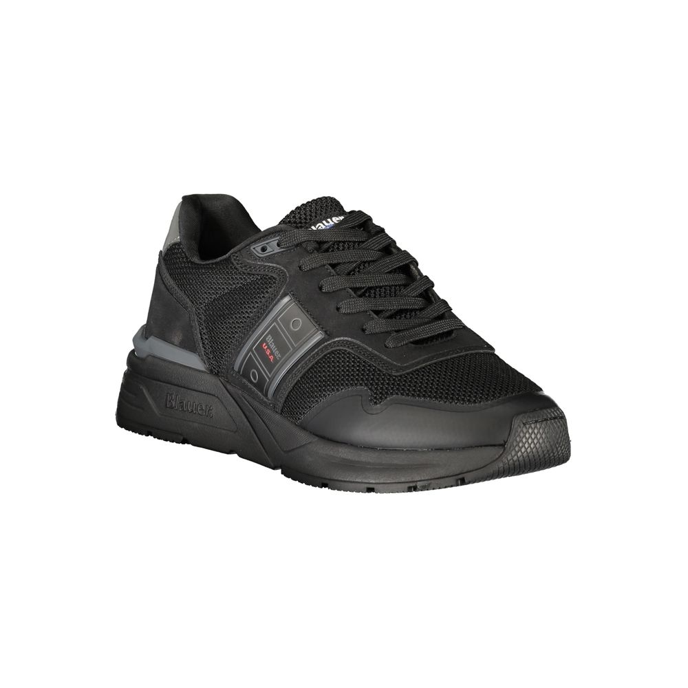 Blauer Sneakers Uomo Nere in Poliestere, Dettagli a Contrasto e Logo