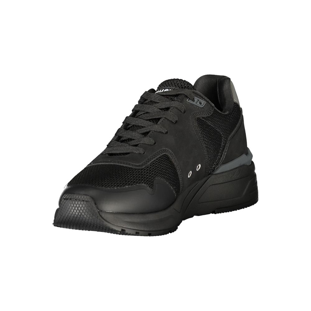 Blauer Sneakers Uomo Nere in Poliestere, Dettagli a Contrasto e Logo