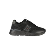 Blauer Sneakers Uomo Nere in Poliestere, Dettagli a Contrasto e Logo