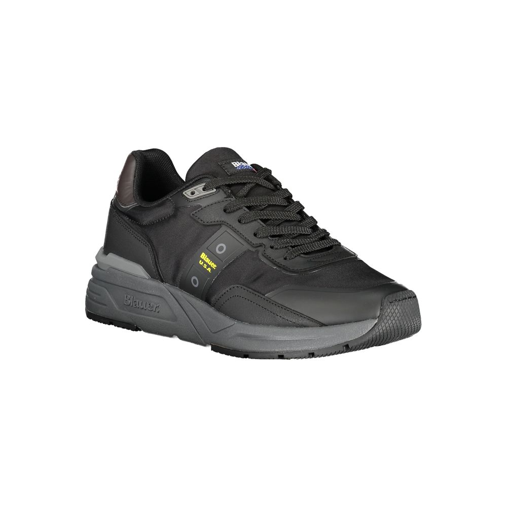 Blauer Sneakers Uomo Nere in Poliuretano, Dettagli a Contrasto e Logo
