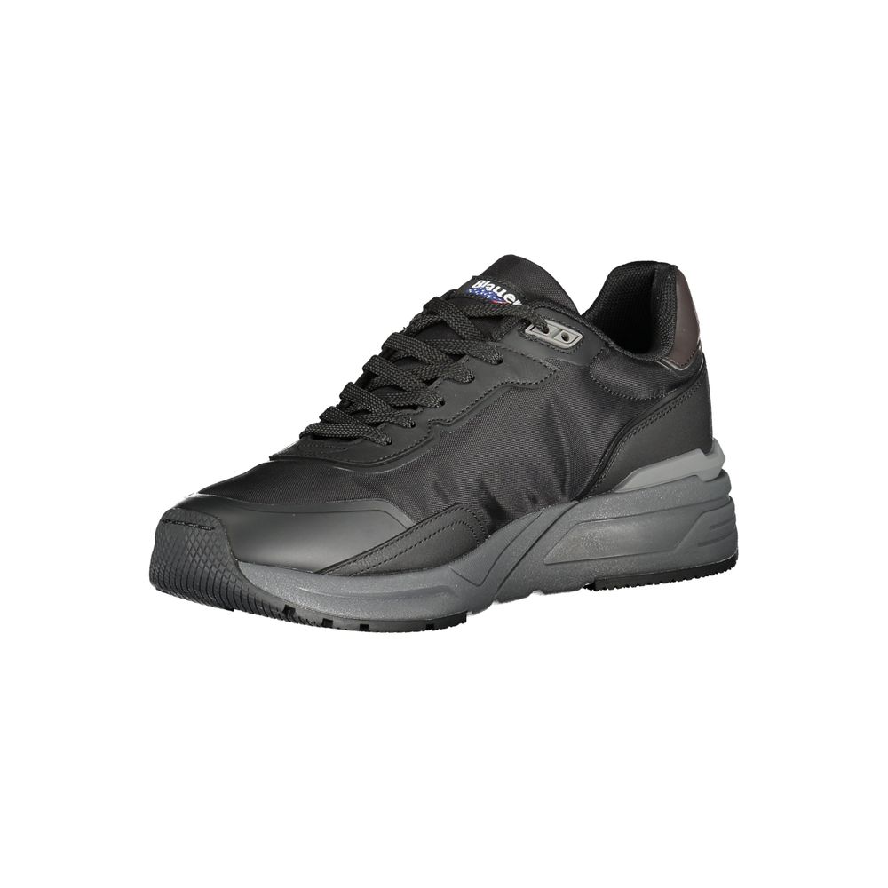 Blauer Sneakers Uomo Nere in Poliuretano, Dettagli a Contrasto e Logo