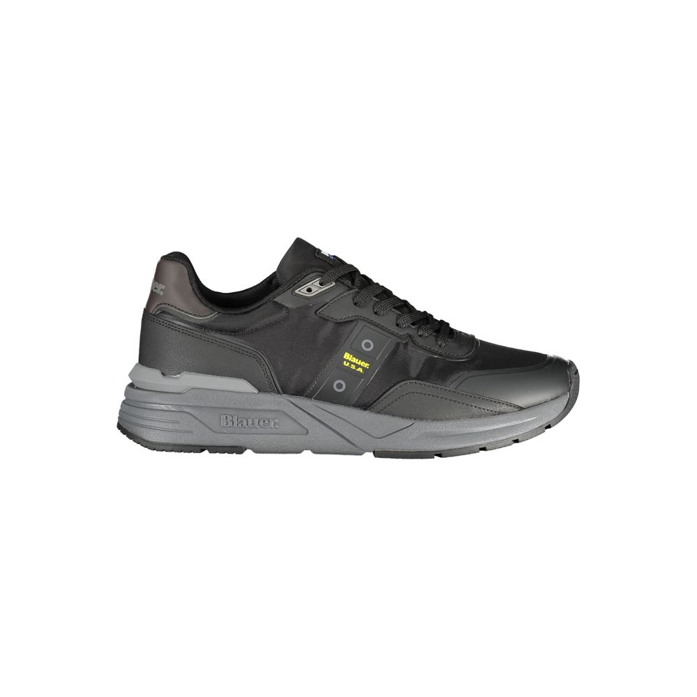 Blauer Sneakers Uomo Nere in Poliuretano, Dettagli a Contrasto e Logo