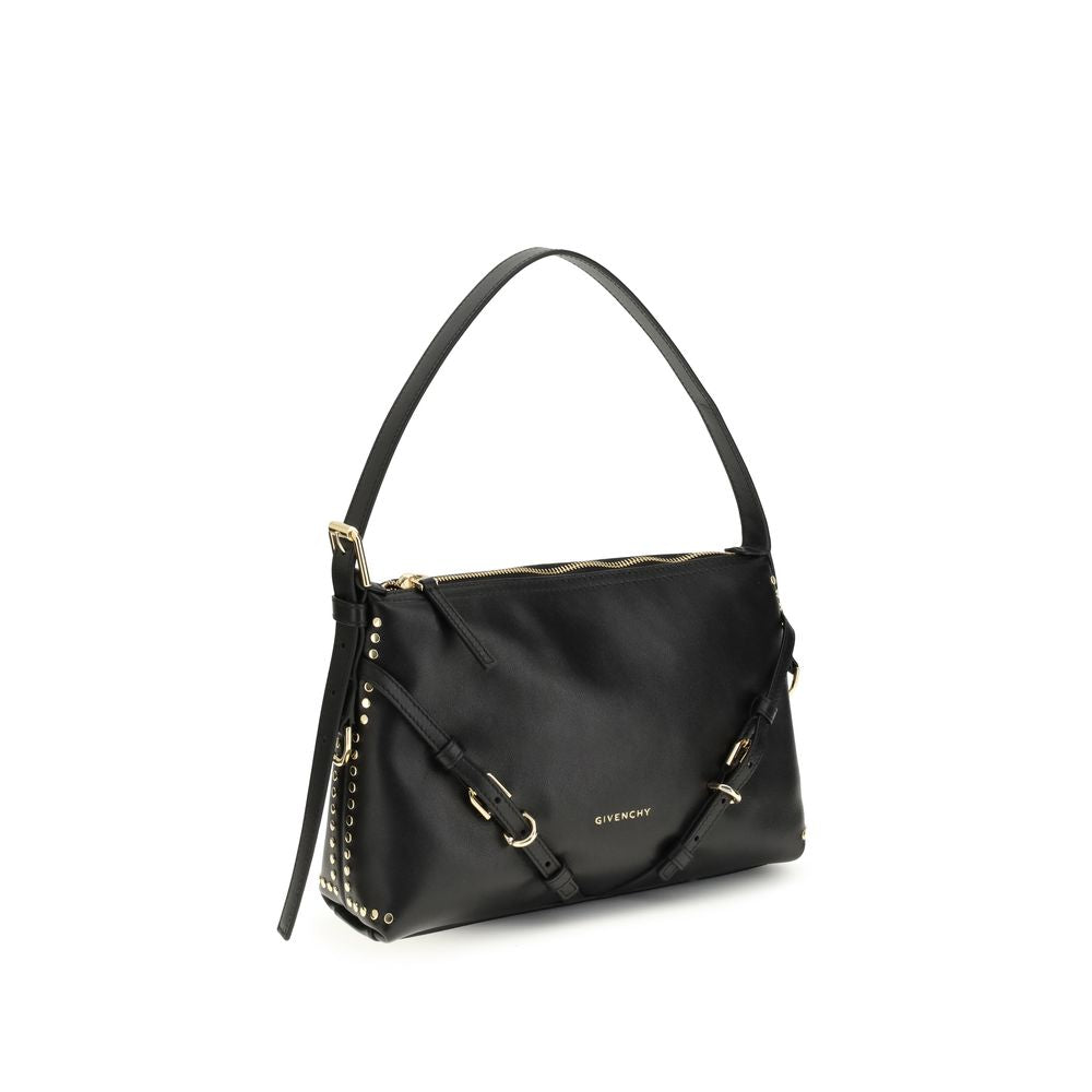 Borsa Givenchy Voyou a Spalla Nera in Pelle di Vitello, Silhouette a V e Dettagli Gold-Tone