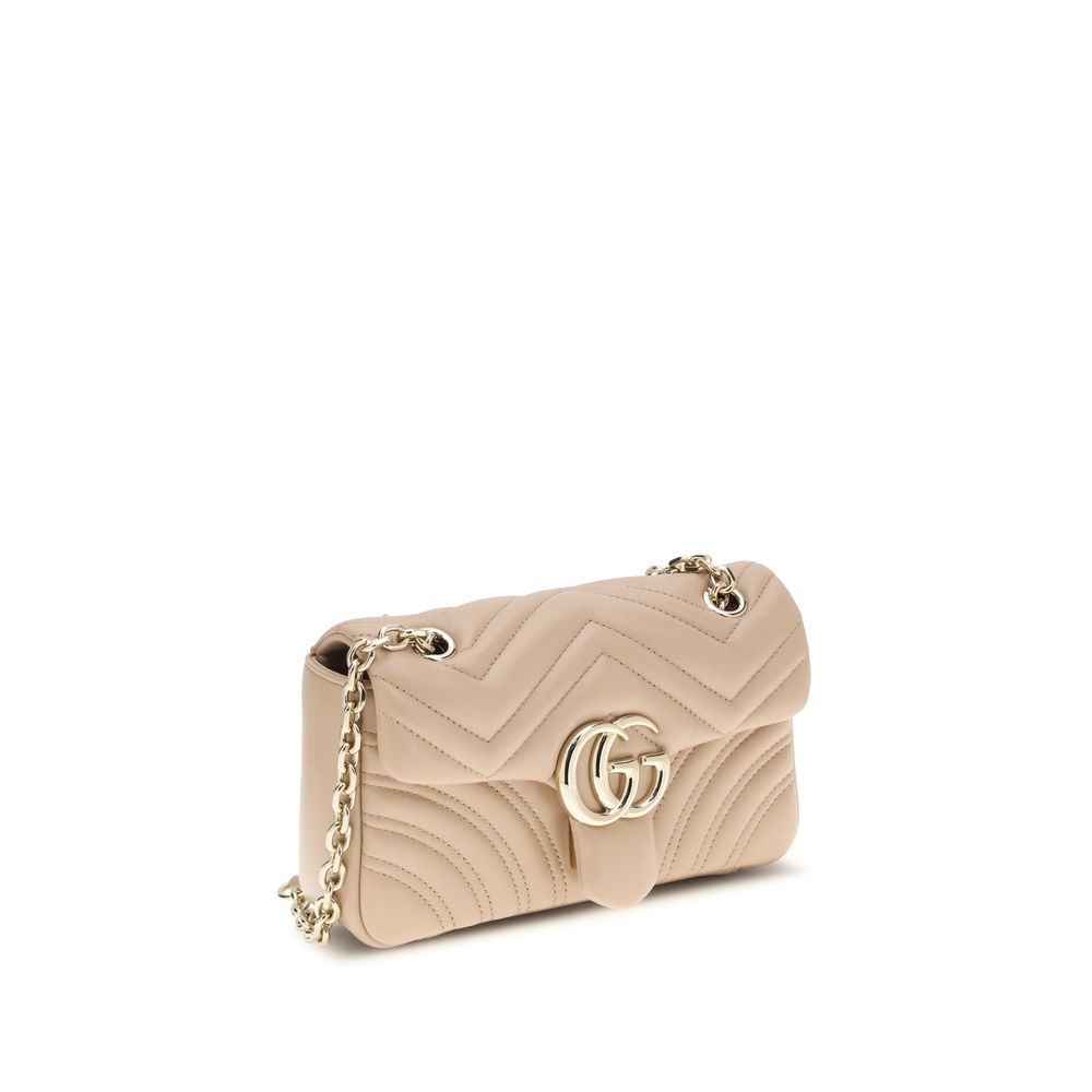 Borsa Gucci GG Marmont Piccola a Spalla in Pelle di Agnello Chevron Beige Rosato