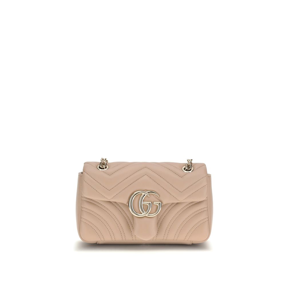 Borsa Gucci GG Marmont Piccola a Spalla in Pelle di Agnello Chevron Beige Rosato