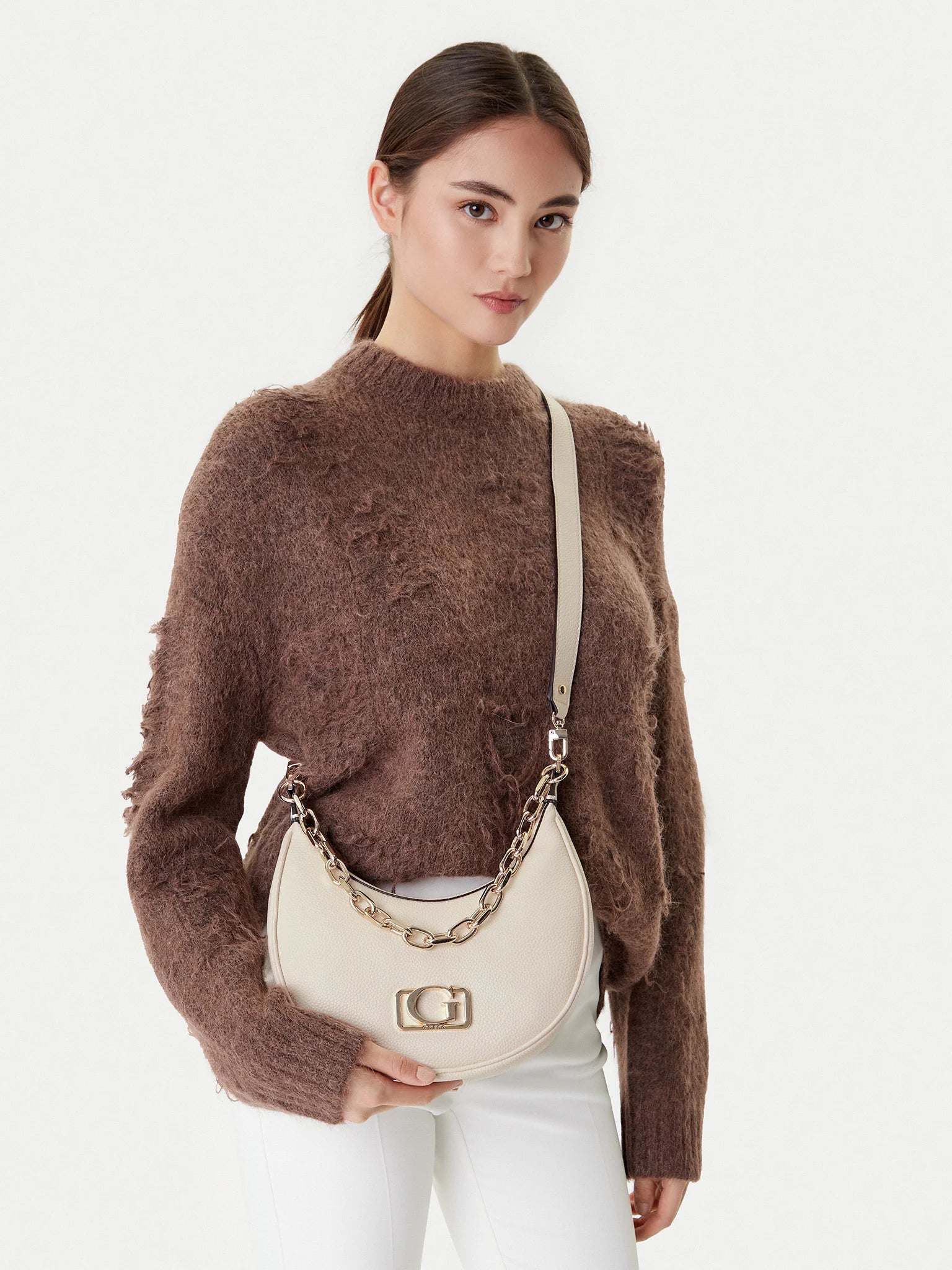 Borsa Media Guess ANADELA 3 Comp Mezzaluna Rosa