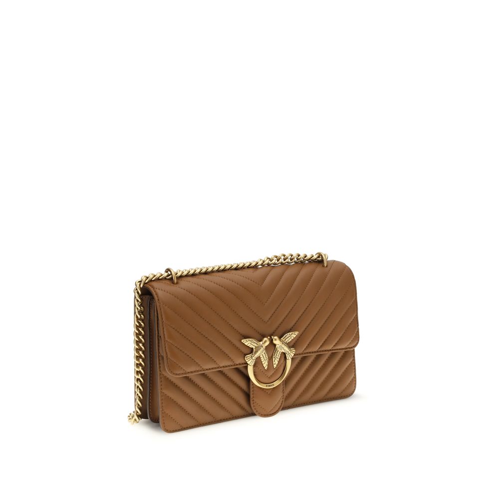 Borsa Pinko Love One Classic in Pelle di Vitello Trapuntata Marrone
