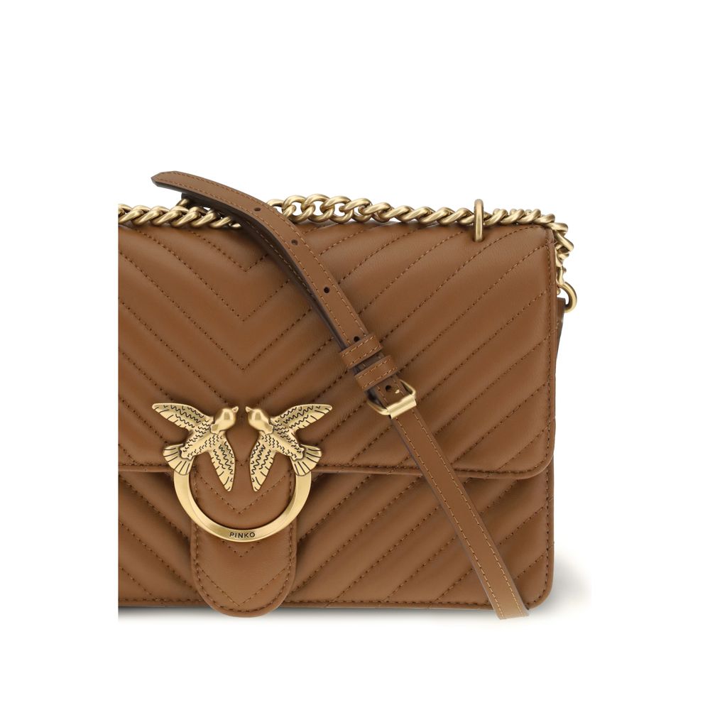 Borsa Pinko Love One Classic in Pelle di Vitello Trapuntata Marrone