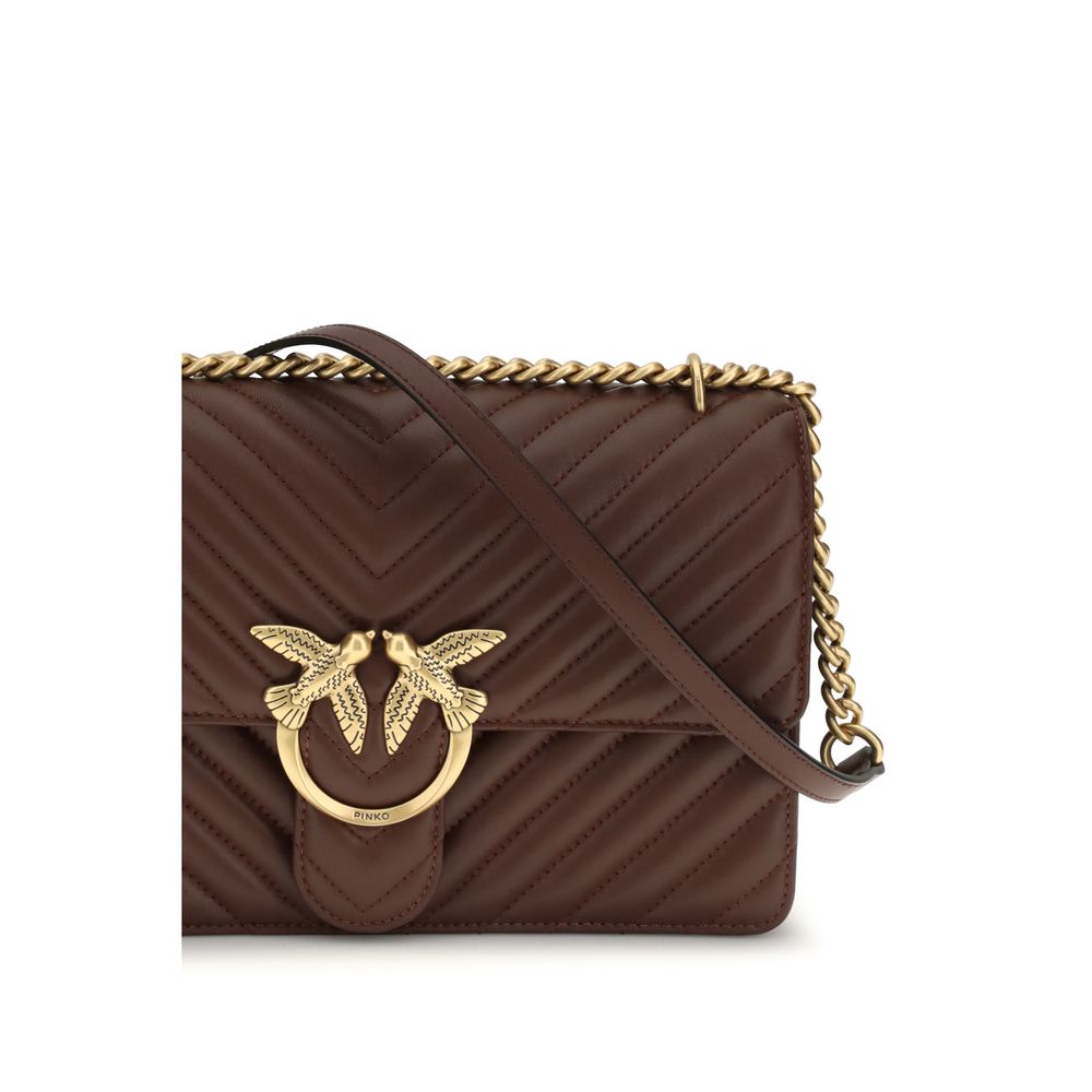 Borsa Pinko Love One Classic in Pelle di Vitello Trapuntata Marrone