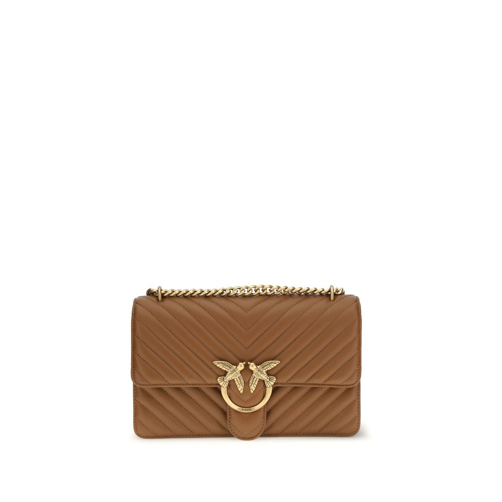 Borsa Pinko Love One Classic in Pelle di Vitello Trapuntata Marrone