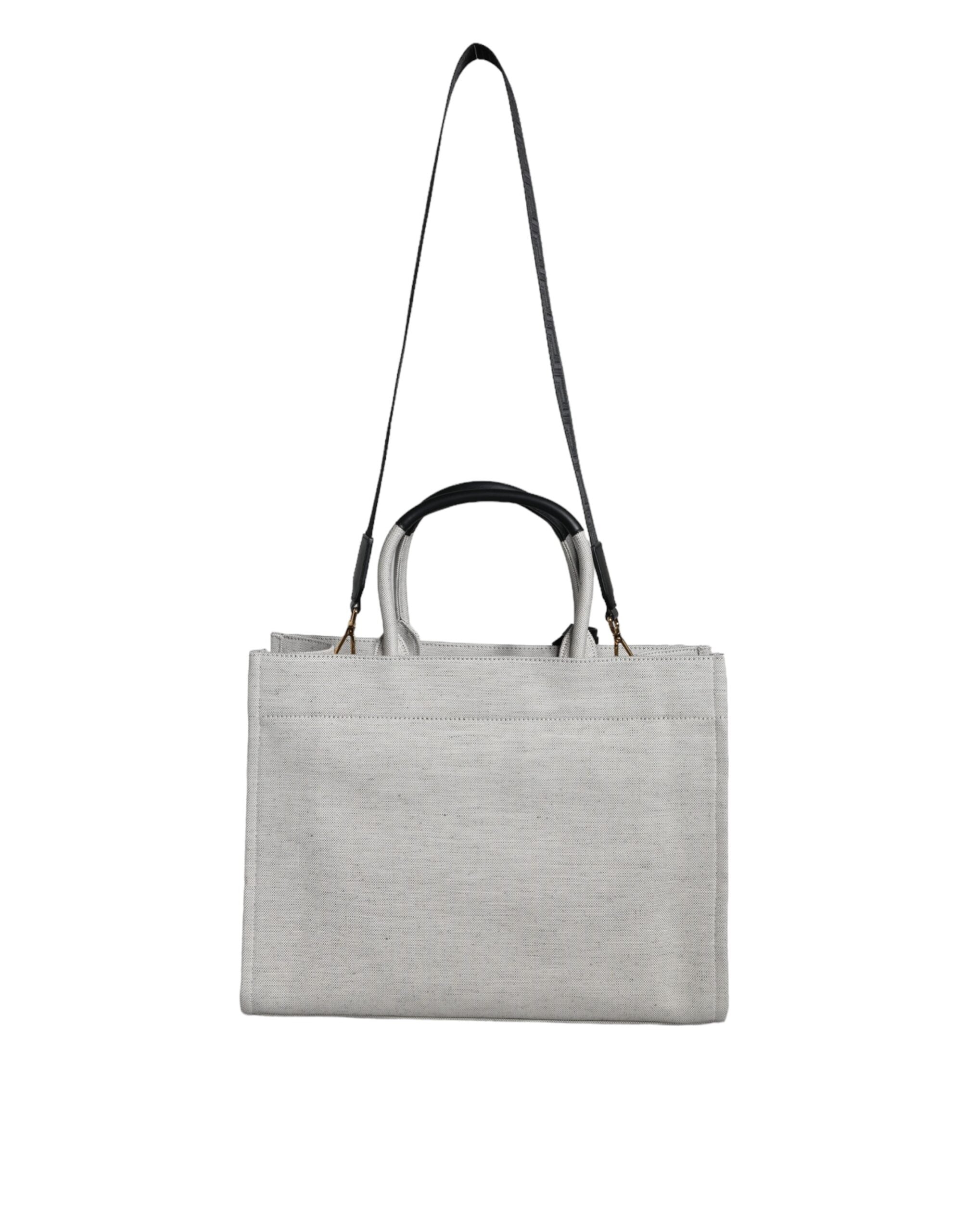 Borsa Tote Versace in Lana e Pelle Bianca, Tracolla 99cm