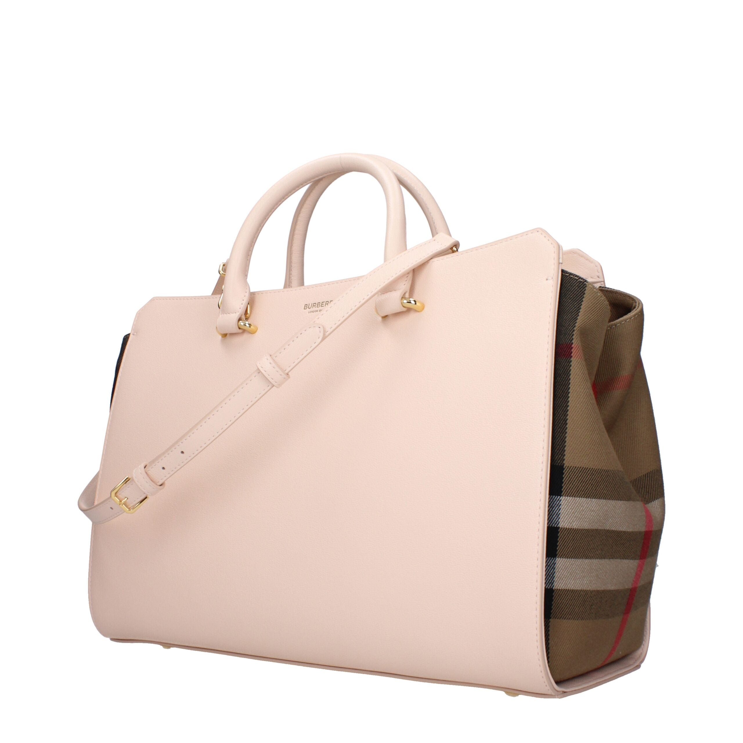 Borsa a Mano Burberry in Pelle Rosa, Logo Frontale e Tracolla Amovibile
