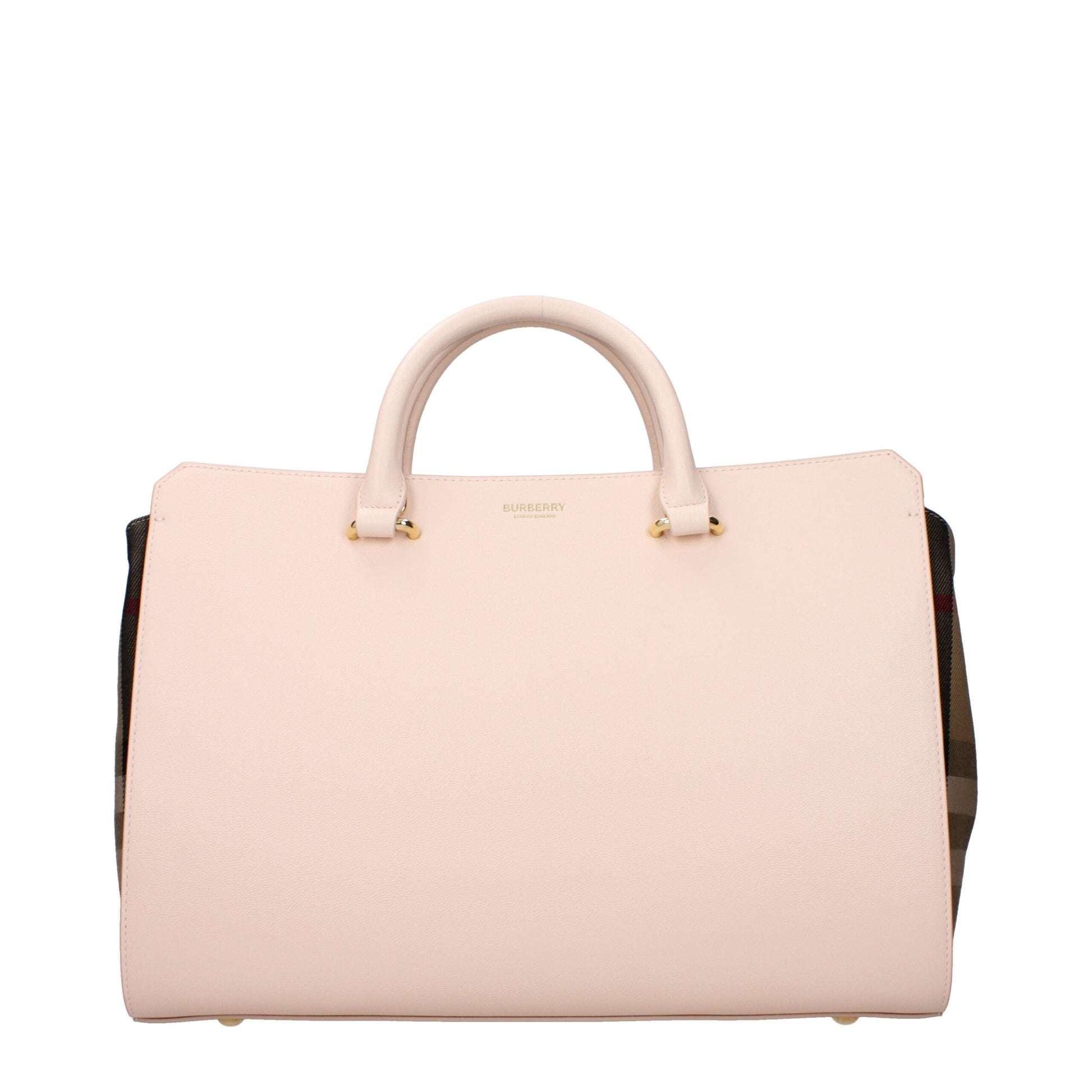 Borsa a Mano Burberry in Pelle Rosa, Logo Frontale e Tracolla Amovibile