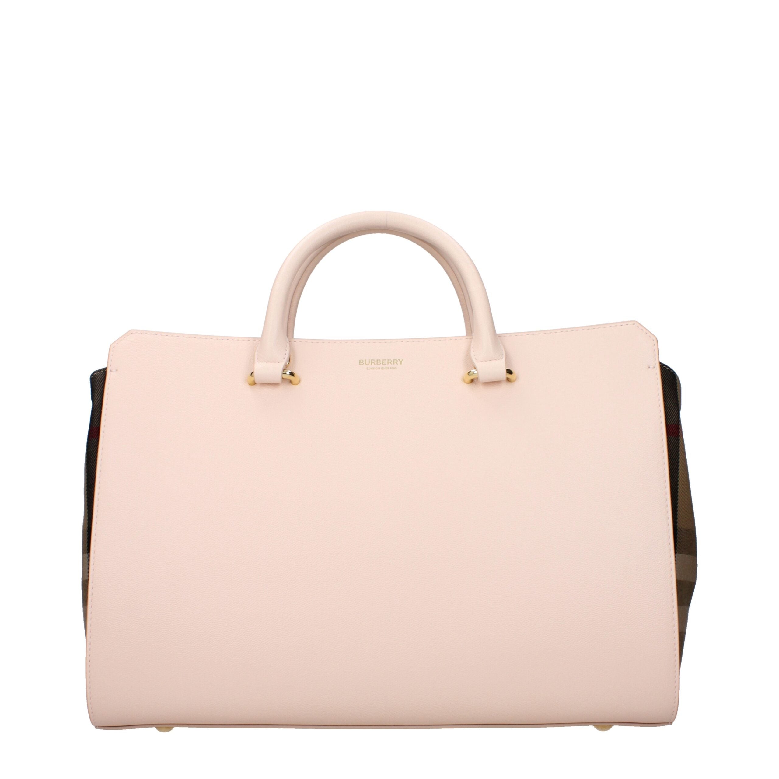 Borsa a Mano Burberry in Pelle Rosa, Logo Frontale e Tracolla Amovibile
