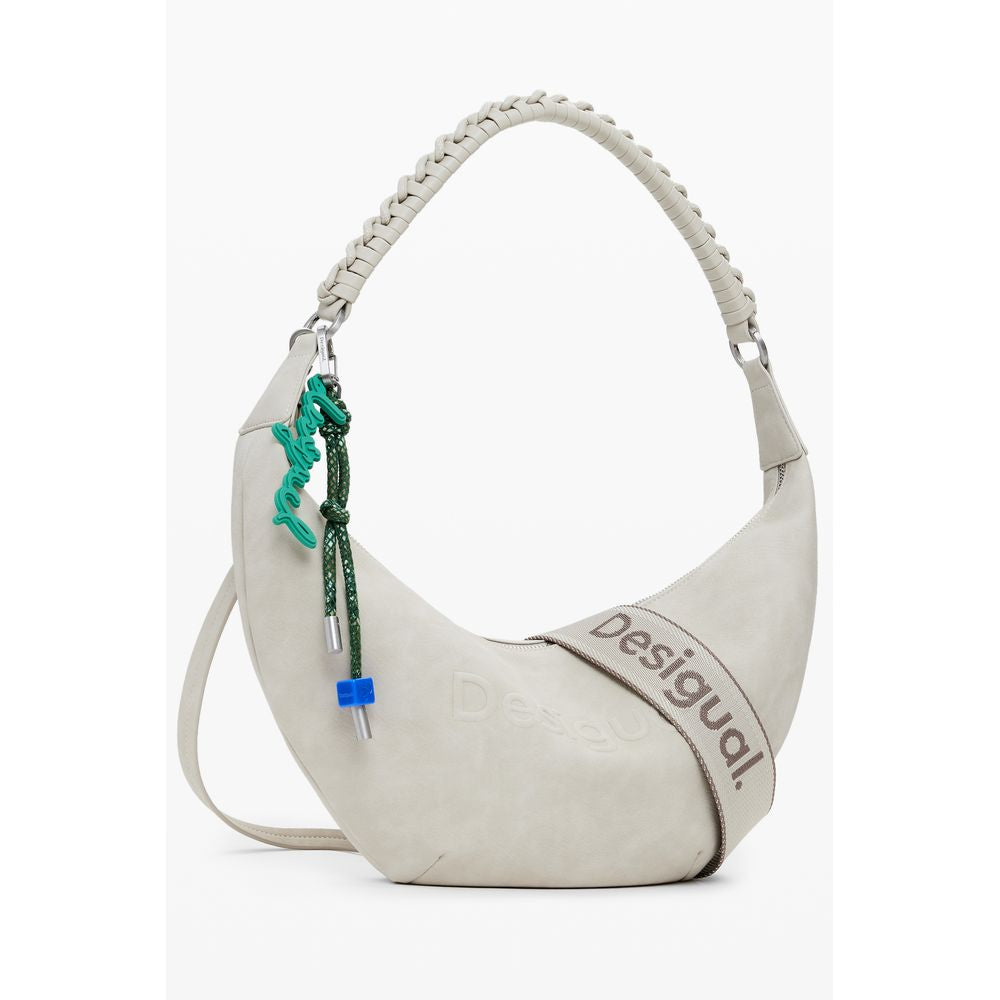 Borsa a Mano Desigual HALF LOGO ZANTE in Polietilene Beige, Tracolla Regolabile