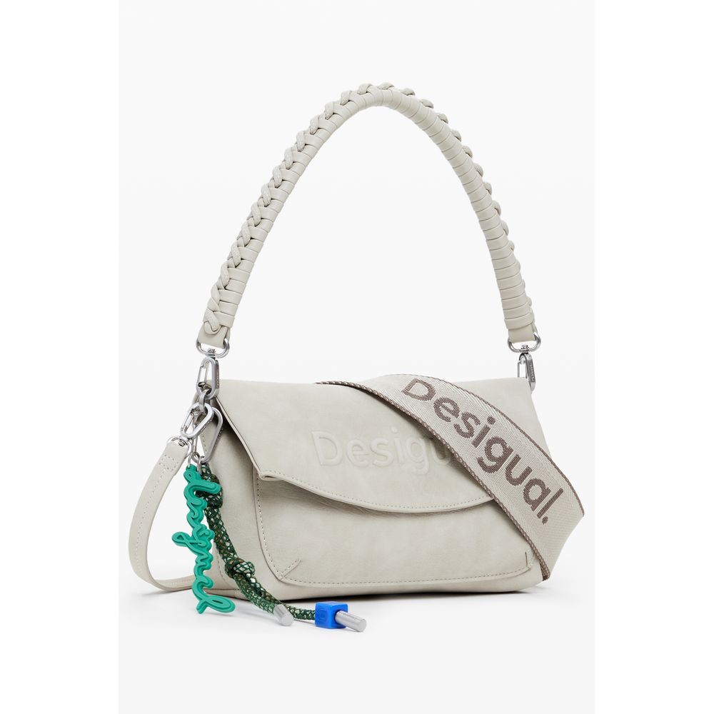 Borsa a Mano Desigual Half Logo Trokel in Polietilene Beige, 3 Tasche Esterne