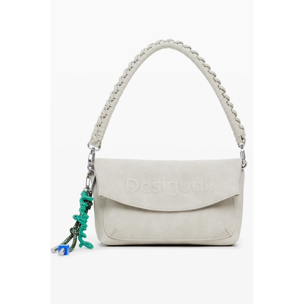 Borsa a Mano Desigual Half Logo Trokel in Polietilene Beige, 3 Tasche Esterne