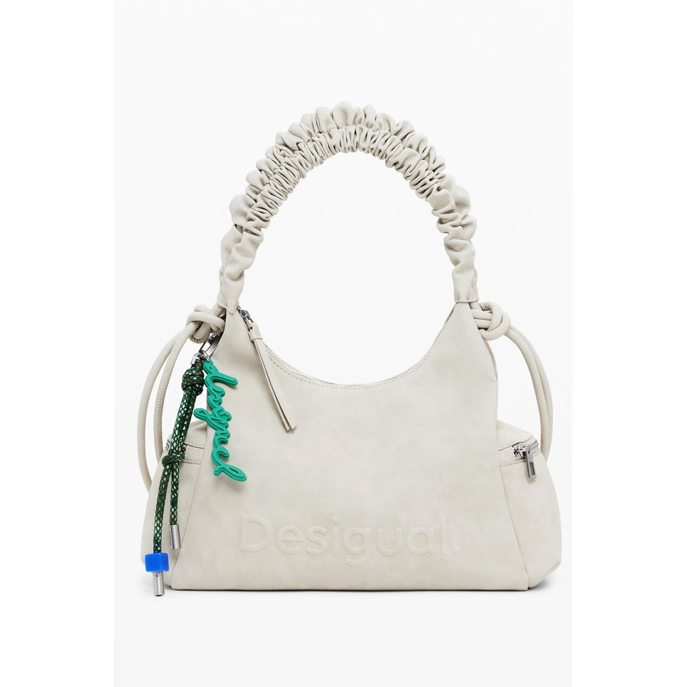 Borsa a Mano Desigual Montville Half Logo in Polietilene Beige, 3 Tasche Esterne