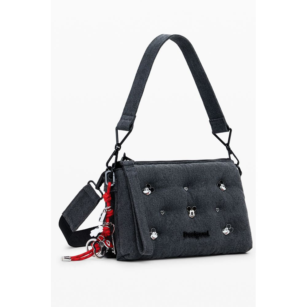 Borsa a Mano Desigual in Poliestere Grigio, Dettagli Topolino (Mickey Studs)